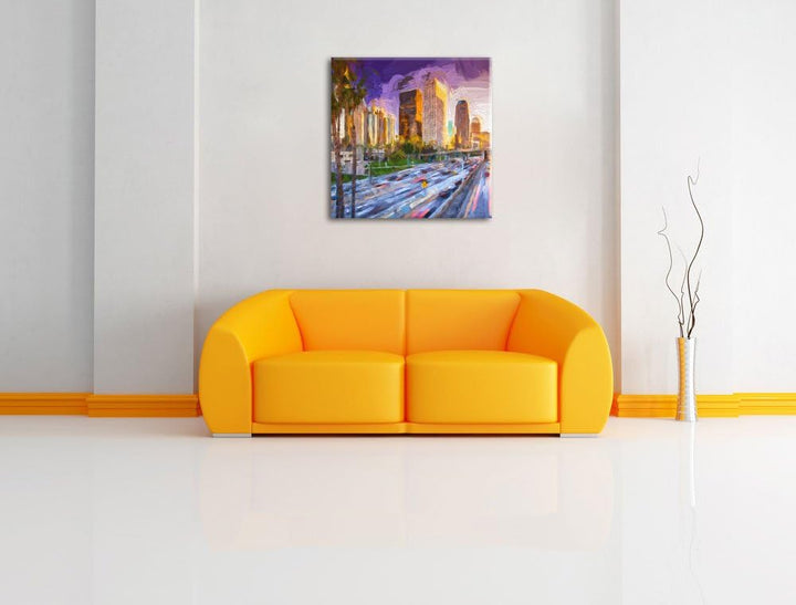 Pixxprint Strassenverkehr in Los Angeles als Leinwandbild/Grösse: 70x70 cm/Wandbild/Kunstdruck/ferti