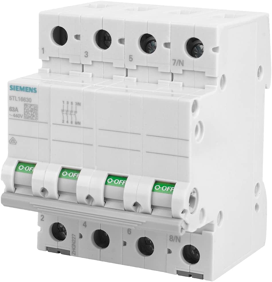 Siemens 5TL16630 Ein- und Ausschalter 63A 3P+N in 4TE 400V, Griff grau