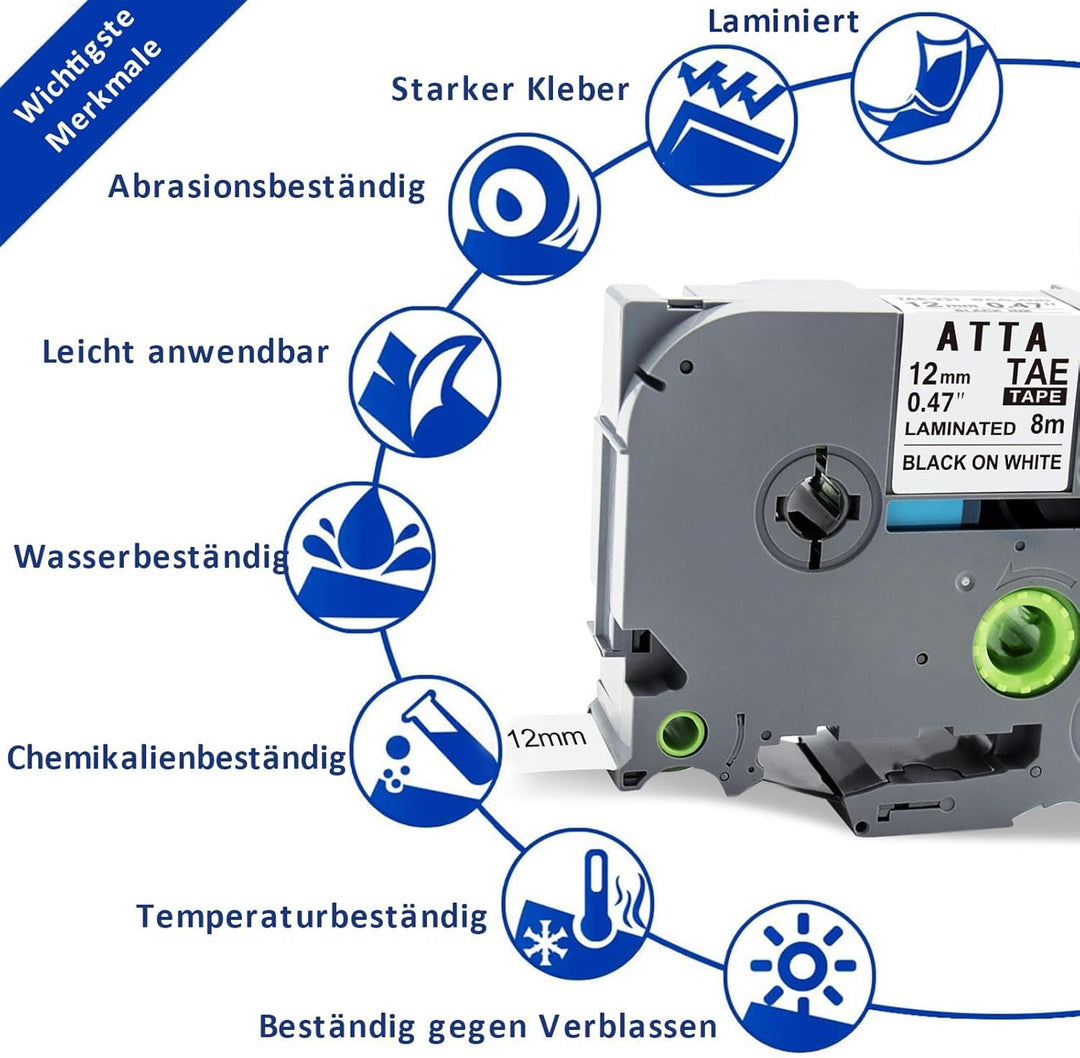 20er-Pack Ersatz-Beschriftungsband für TZe231 Brother P-Touch Beschriftungsgerät, 12mm (0,47 Zoll) l