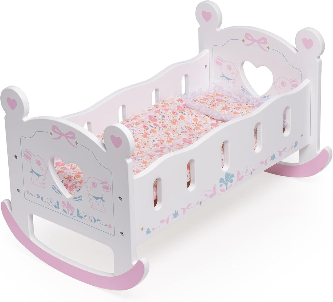 ROBUD Holz Baby Puppe Krippe Baby Puppe Bett Spielzeug für Puppen bis 18 Zoll Puppen Zubehör - mit P