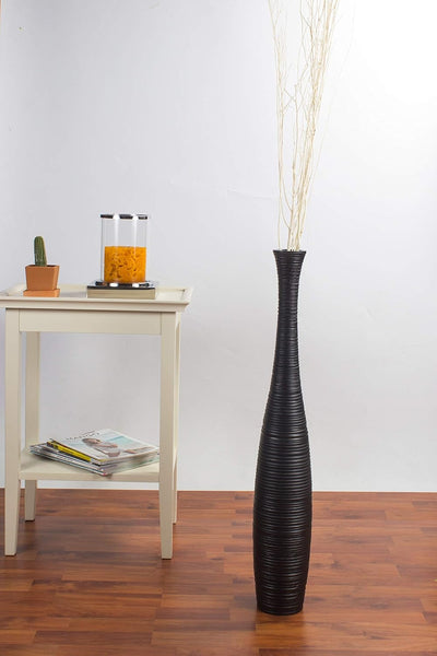 Leewadee Grosse Bodenvase für Dekozweige hohe Standvase Design Holzvase, Holz, 70 cm, Schwarz 70 cm