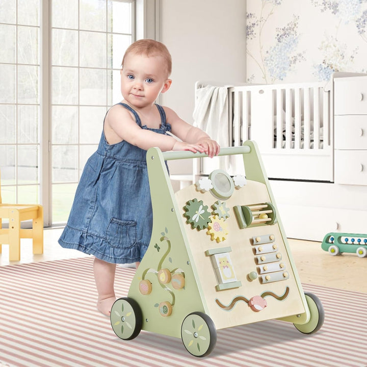 Asweets Baby Lauflernwagen aus Holz, Baby Walker und Activity Center, Multifunktion Montessori Spiel