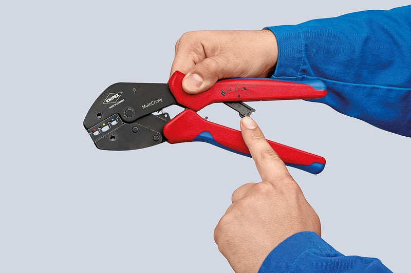 Knipex MultiCrimp® Crimpzange mit Wechselmagazin brüniert, mit Mehrkomponenten-Hüllen 250 mm 97 33 0