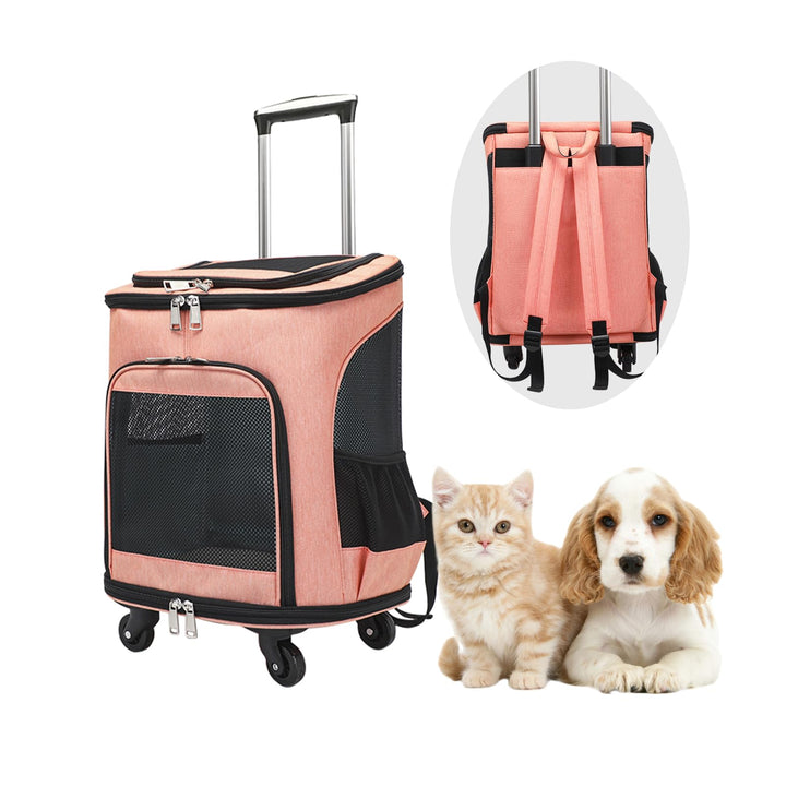 Hunderucksack mit Trolley,Katzenrucksack Trolley Hund Katze bis 10kg Leichte Hundewagen Transportbox