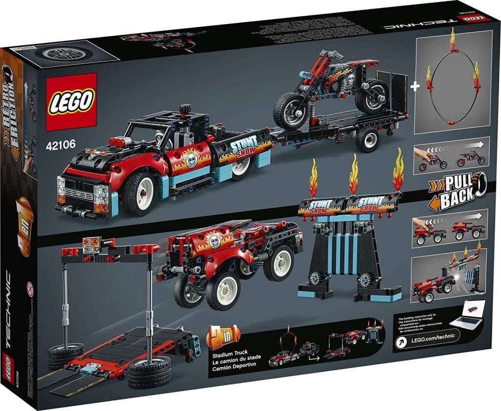 LEGO 42106 Technic Stunt-Show mit Truck und Motorrad Spielzeug für Kinder, 2-in-1 Modell, LKW mit Rü