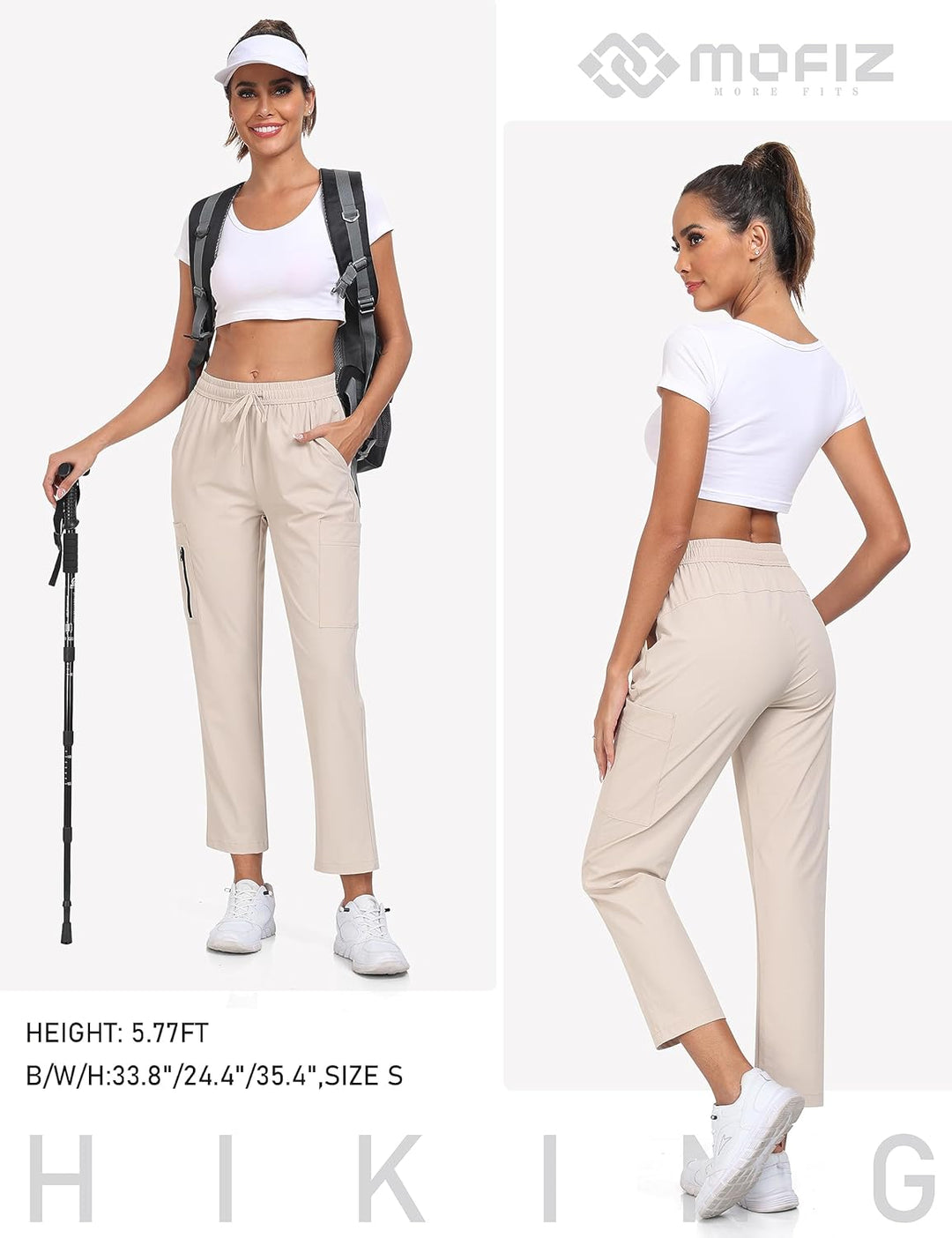 MoFiz Damen Cargohose Leichte Wanderhose Atmungsaktiv Trekkinghose Workout Casual Outdoorhose L Hell