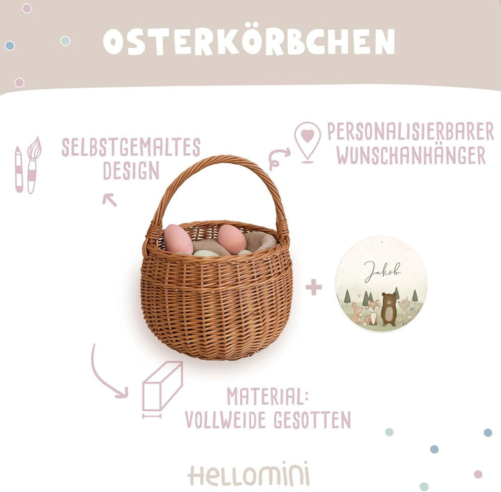 Personalisiertes Osterkörbchen – Weidenkörbchen für Kinder & Babys – Mit süssem Tier-Design – Ostere