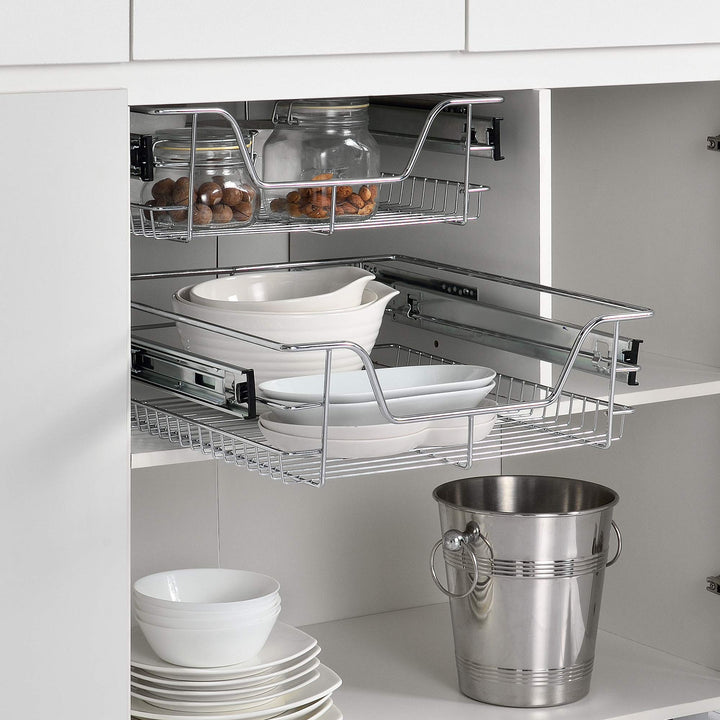 [en.casa] Teleskopschublade 2er Set 50cm Schrankbreite Küchenschublade inkl. Schienen Einbauschublad
