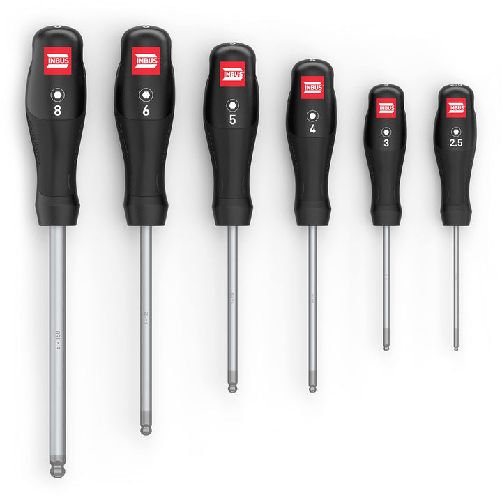 INBUS® 79863 Schraubendreher Set 6tlg, 2.5–8mm, mit Kugelkopf & HybridTouch 6× HX (2.5 – 8 mm), 6× H
