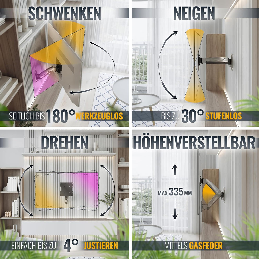 RICOO TV Wandhalterung Fernseher Schwenkbar Gasdruckfeder für 27-50 Zoll, TV Halterung S2622, Fernse