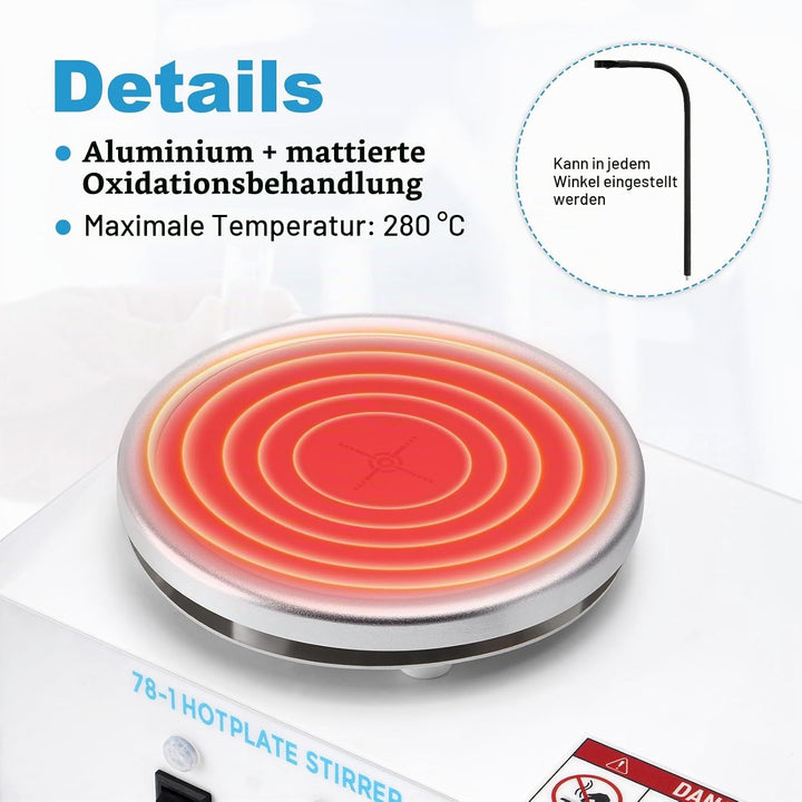 1.5L Magnetrührer mit Heizplatte, 100-2600 rpM 280°C 120mm mit PT1000-Sensor Biegbare Halterung, Mag