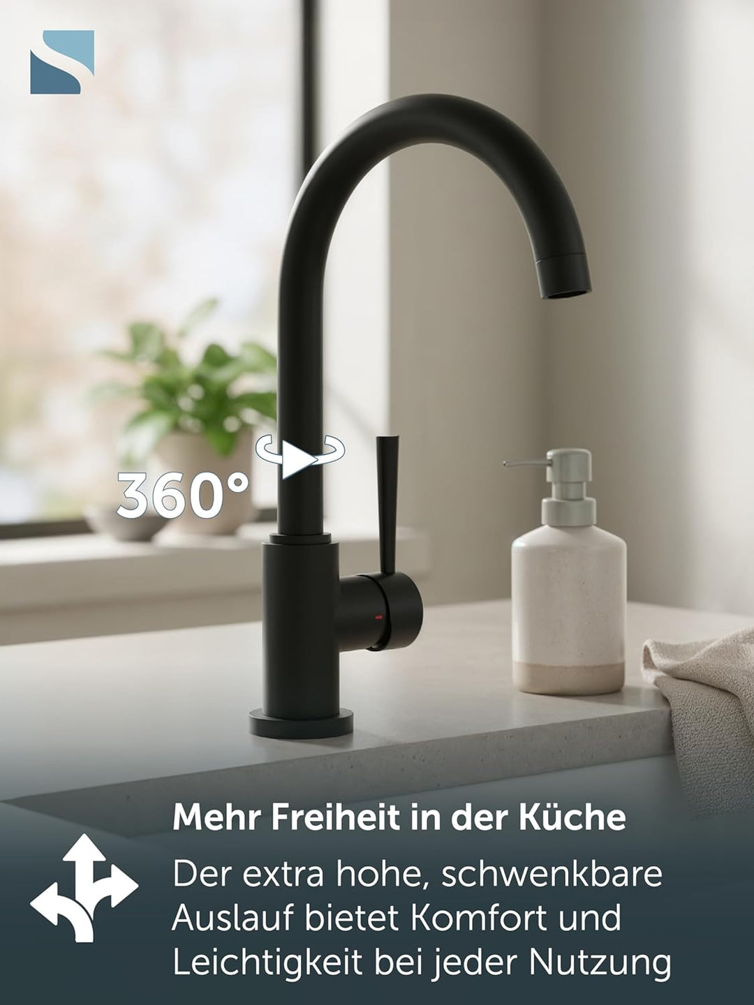SCHÜTTE 79166 Küchenarmatur Cornwall, 360 Grad schwenkbarer Wasserhahn Küche, Mischbatterie für die