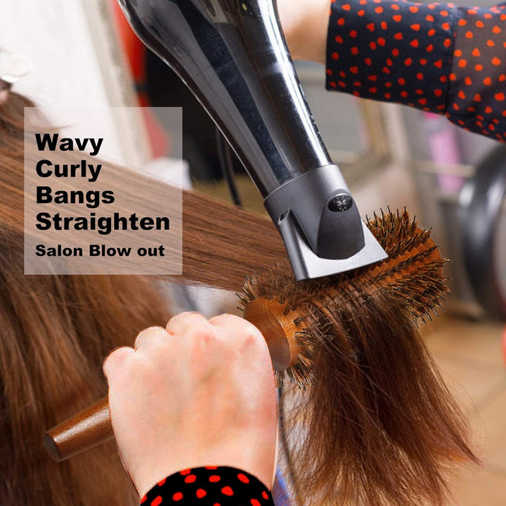 BESTOOL Rundbürste zum Föhnen,Wildschweinborsten Rundhaarbürste mit Holzfass, grosse runde Stylingbü