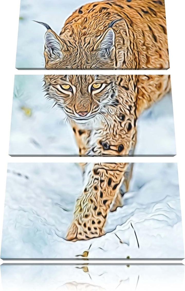 wachsamer Luchs im Schnee Spezial 3-Teiler Leinwandbild 120x80 Bild auf Leinwand, XXL riesige Bilder