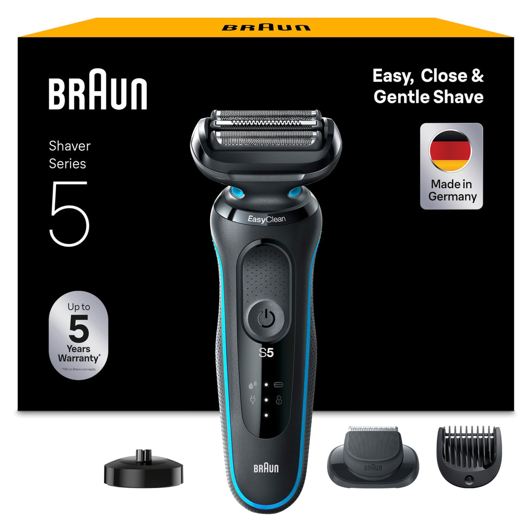 Braun Series 5 Elektrorasierer mit EasyClick Barttrimmer Aufsatz, Rasierer Herren Elektrisch Ladesta
