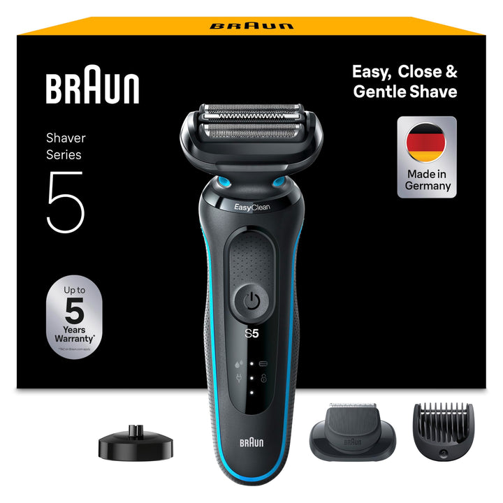 Braun Series 5 Elektrorasierer mit EasyClick Barttrimmer Aufsatz, Rasierer Herren Elektrisch Ladesta