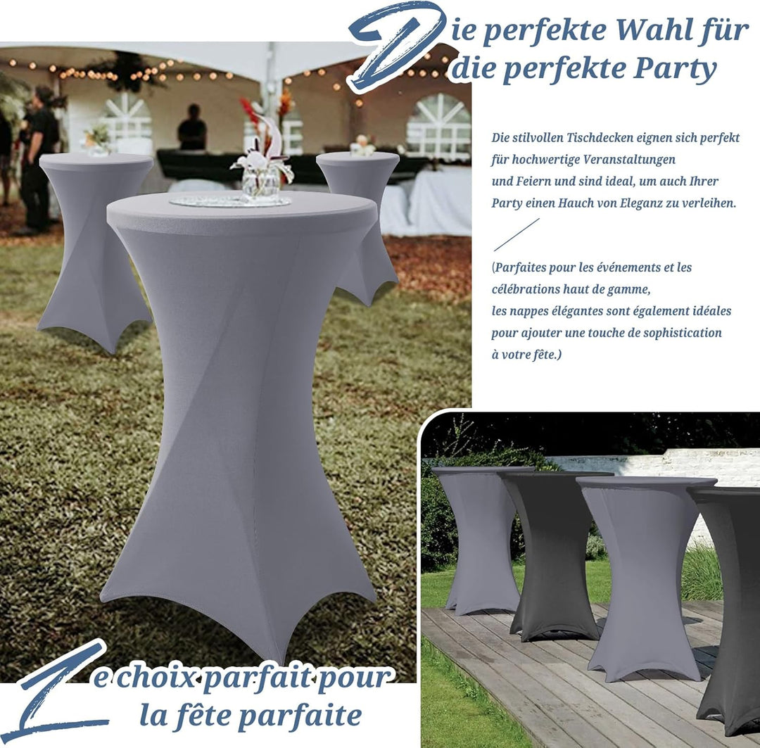 3er-Set Grau Stretch Stehtisch Husse für Bistrotisch Ø80-85 cm Spandex Stretch Tischdecke, Verstärku