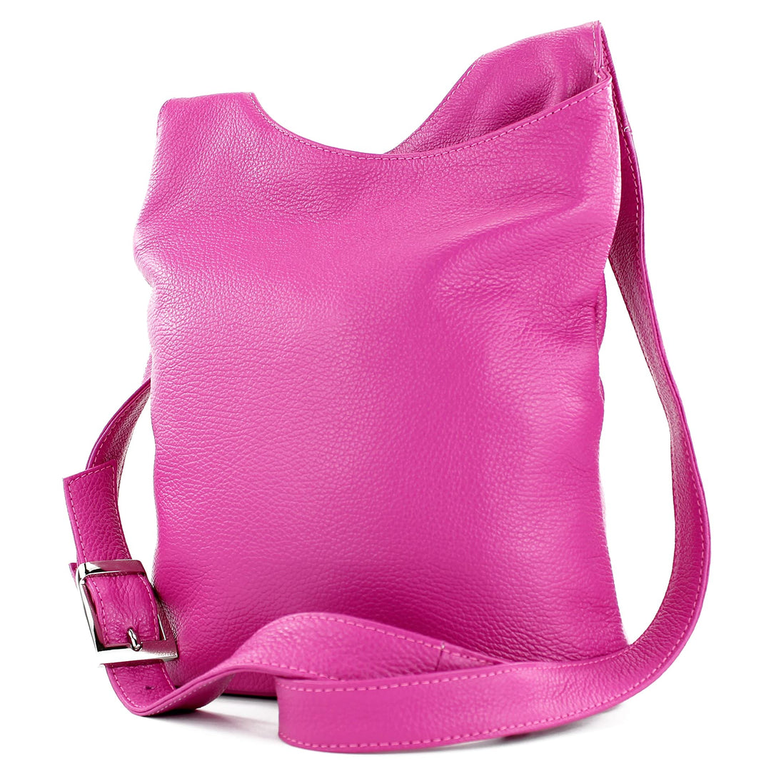 modamoda de - T221 - ital. Umhängetasche Schultertasche Medium aus Leder Rosa, Rosa