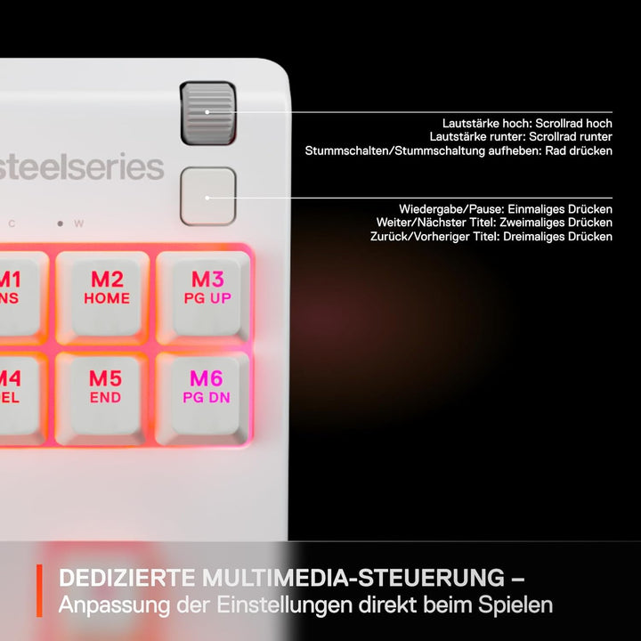 SteelSeries Apex 3 TKL White RGB Gaming-Tastatur – Kompakter Tenkeyless-Formfaktor – 8-Zonen-RGB-Bel