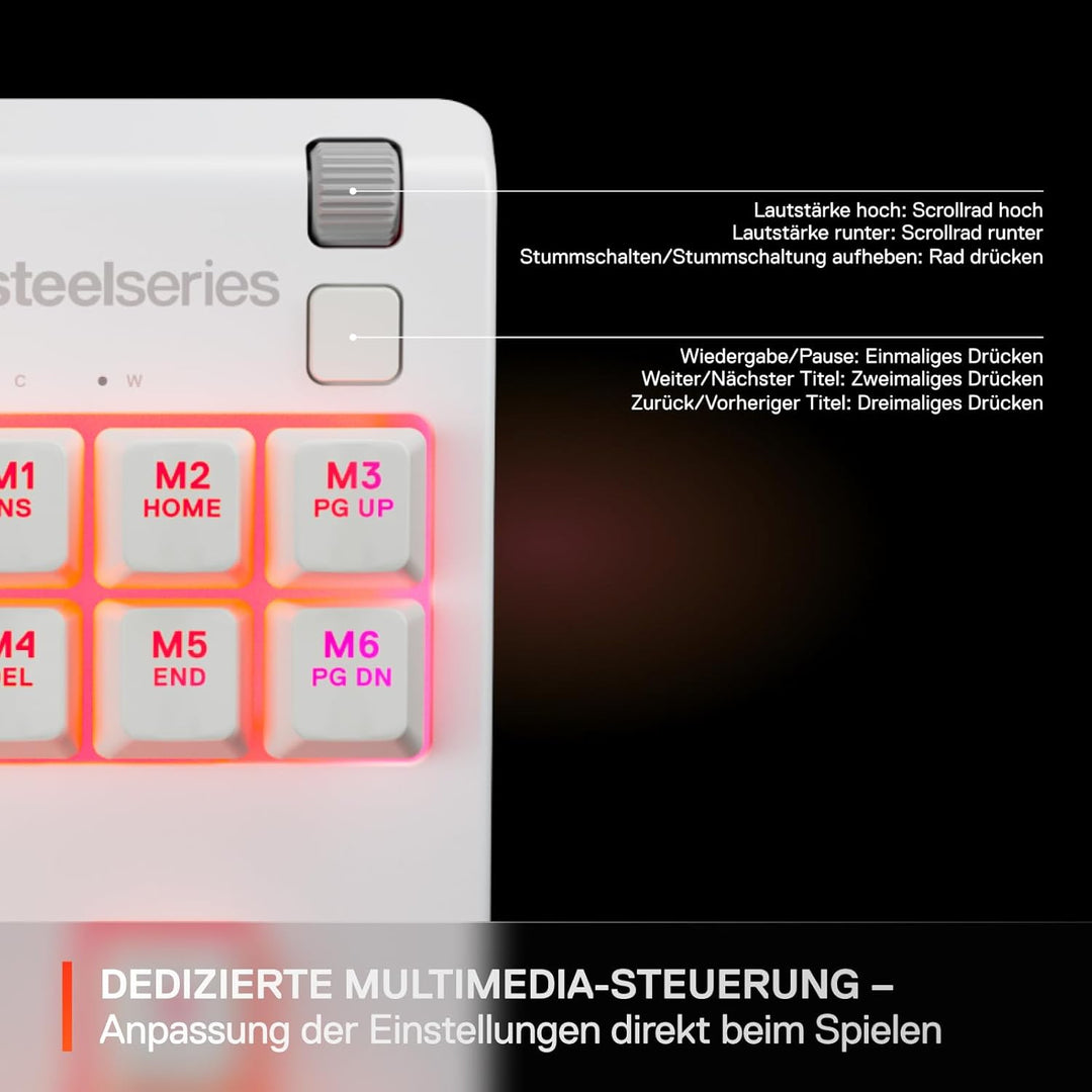SteelSeries Apex 3 TKL White RGB Gaming-Tastatur – Kompakter Tenkeyless-Formfaktor – 8-Zonen-RGB-Bel