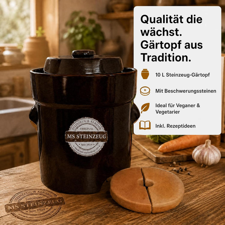 SCHMITT Gärtopf-Set braun 10 l mit Deckel und Steinen