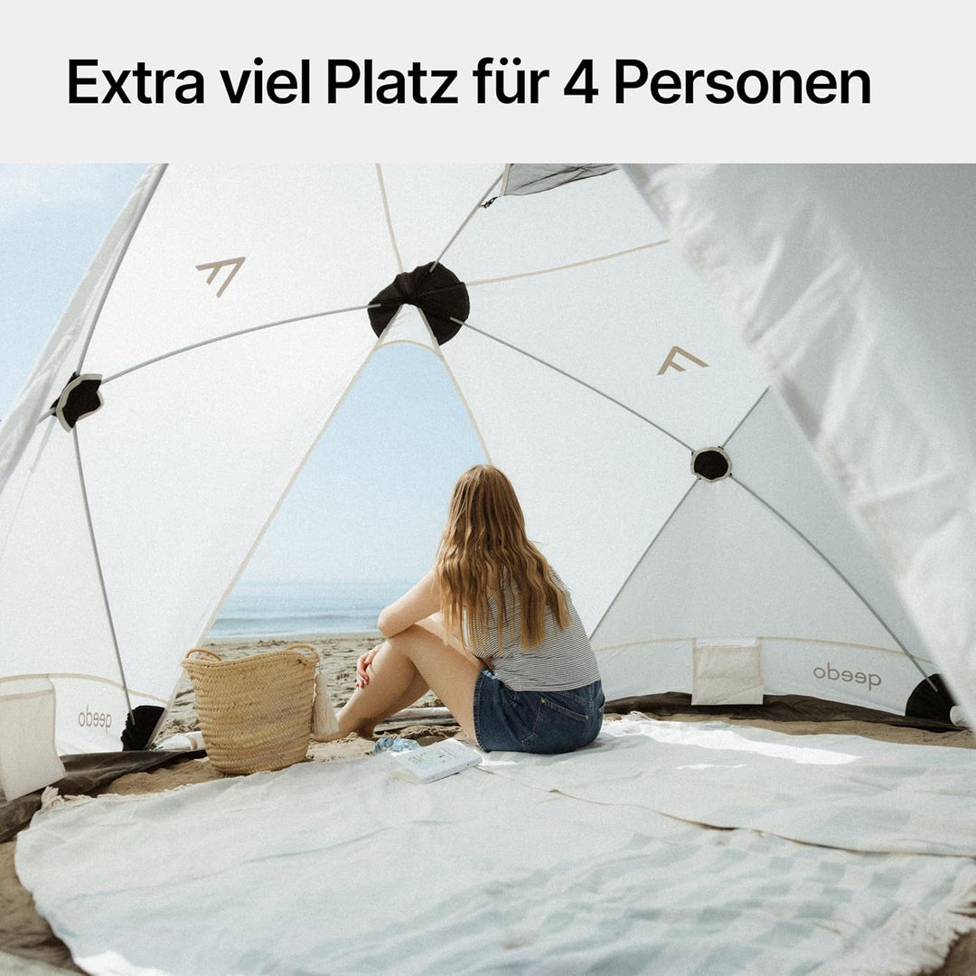 qeedo Quick Island Strandmuschel - grosse Quick-Up Strandmuschel mit 3 Eingängen, Sichtschutz &amp; Wind