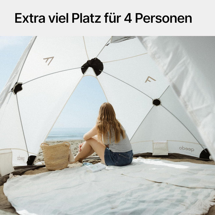 qeedo Quick Island Strandmuschel - grosse Quick-Up Strandmuschel mit 3 Eingängen, Sichtschutz &amp; Wind