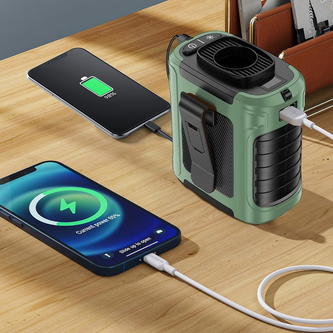 10000mAh Powerbank Lüfter mit Klemmfunktion & Trageschlaufe - 5-stufiger USB Mini-Ventilator + 2-stu