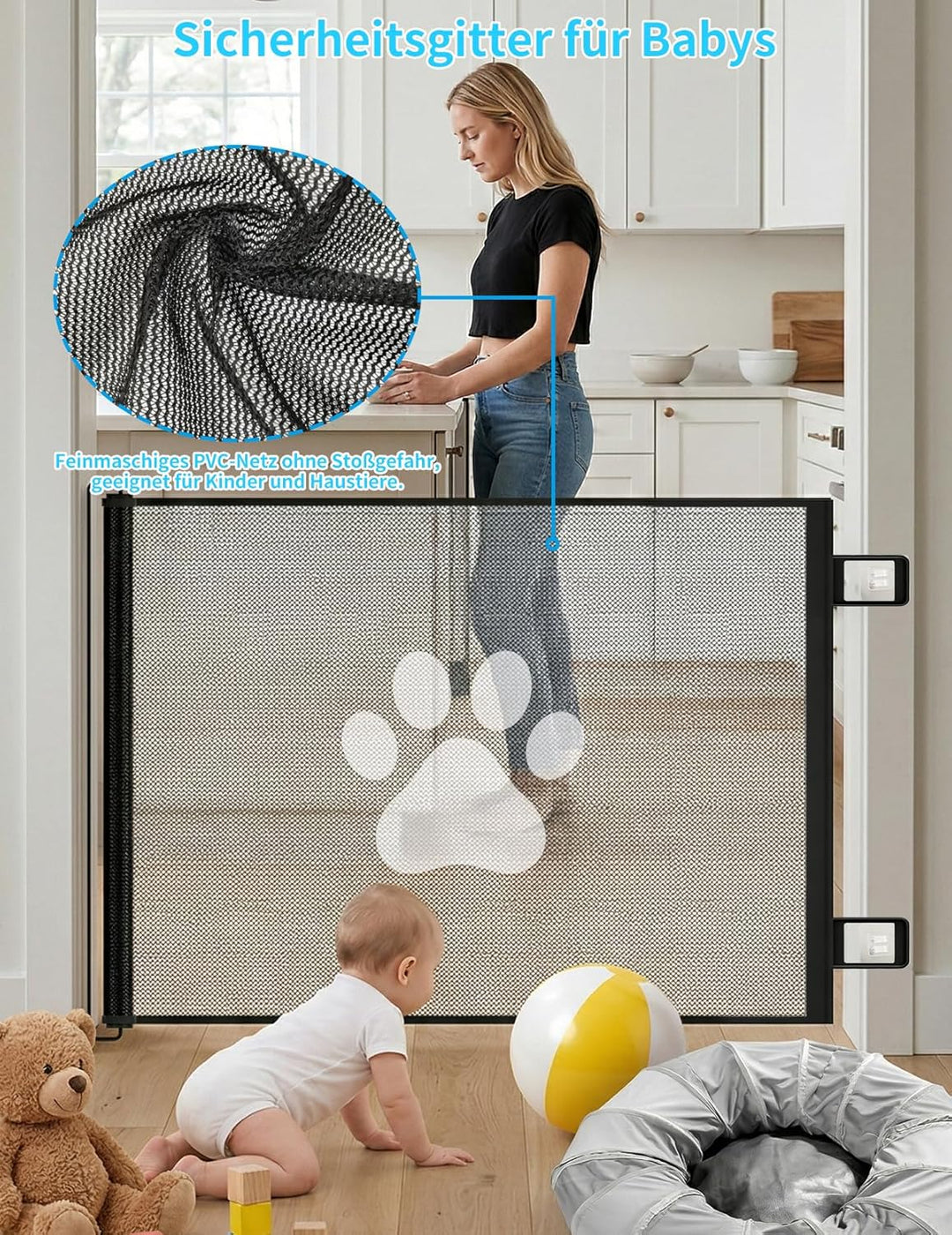 Treppenschutzgitter Ausziehbar für Babys, 0-130cm Treppenschutzgitter Türschutzgitter Ausziehbar Gee