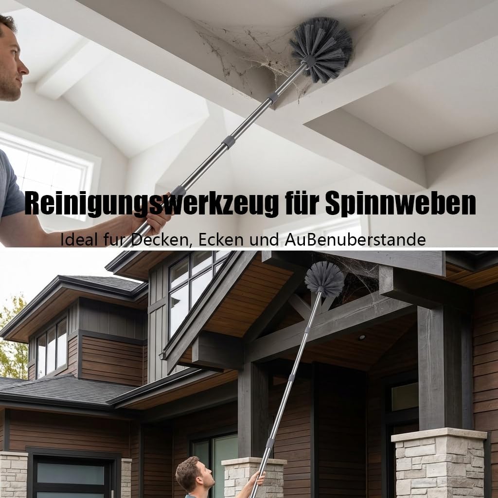 Teleskop Staubwedel Set, Spinnenwebenentferner aus Edelstahl ，310 cm Staubwedel Lang Waschbar