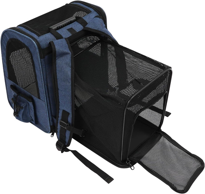 Katzenrucksack Hunderucksack mit Trolley, 2 in 1 Erweiterbar Haustier-Trolley-Rucksack mit Rädern, T