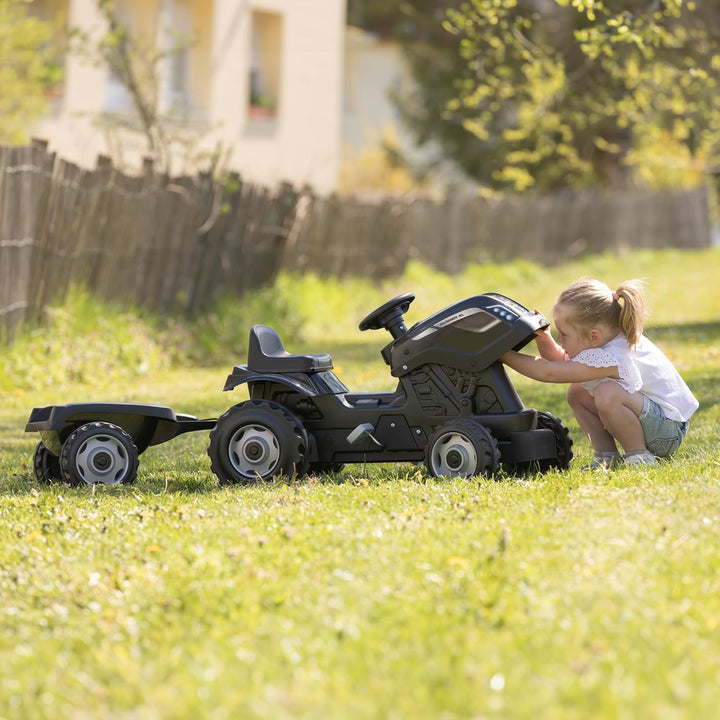 Smoby - Traktor Farmer XL Schwarz + Anhänger - Trettraktor für Kinder - Verstellbarer Sitz - Lenkrad