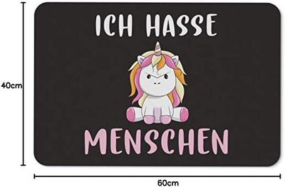 Tassenbrennerei Einhorn Fussmatte innen - Ich Hasse Menschen - Türmatte mit Spruch lustig - waschbar