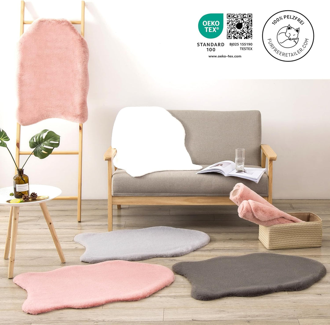 Teppich Wölkchen Fellteppich, Kunstfell Teppich Waschbar, Hasenfell Imitat, Kaninchenfell, Kurzfell