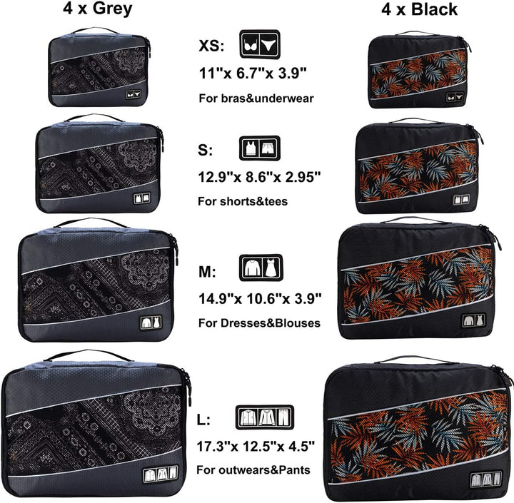 Idesort , Kofferorganizer schwarz/grau Einheitsgrösse 8er-set – Schwarz/Grau, 8er-set – Schwa