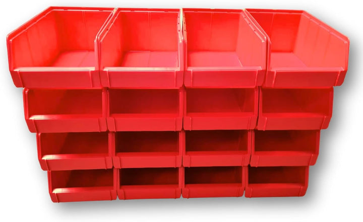 Rodopi 16er Set Stapelboxen, Grösse L | Sichtlagerkästen 335x209x152mm | Robuste Lagerboxen für Werk