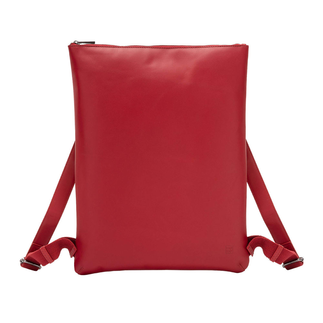 DuDu Herren Rucksack schmal und elegant in echtem, weichem Leder mit Reissverschluss Rot, Rot