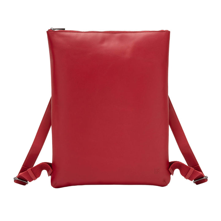 DuDu Herren Rucksack schmal und elegant in echtem, weichem Leder mit Reissverschluss Rot, Rot