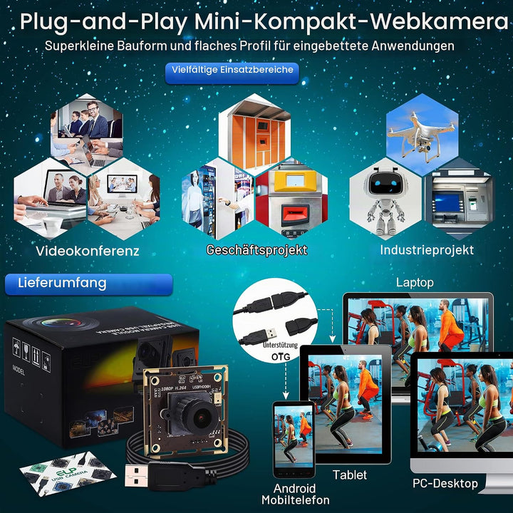 ELP 0.01Lux Kamera 1080P Webcam H.264 Low Light USB Camera Mini Kamera Modul (2.1mm Objektiv Kamera
