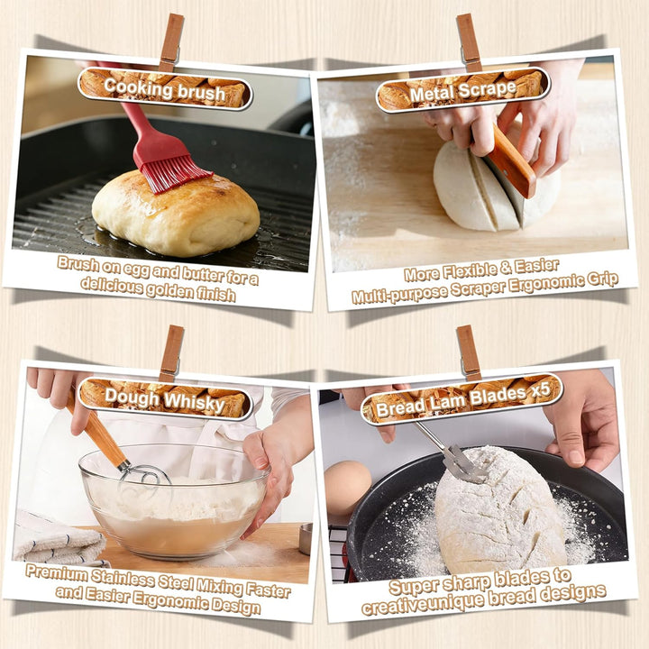 10 Stück Sauerteig Starter Set, 23 cm runde und 25 cm ovale Gärkörbchen, 730 ml Gärgläser, Teigbackz