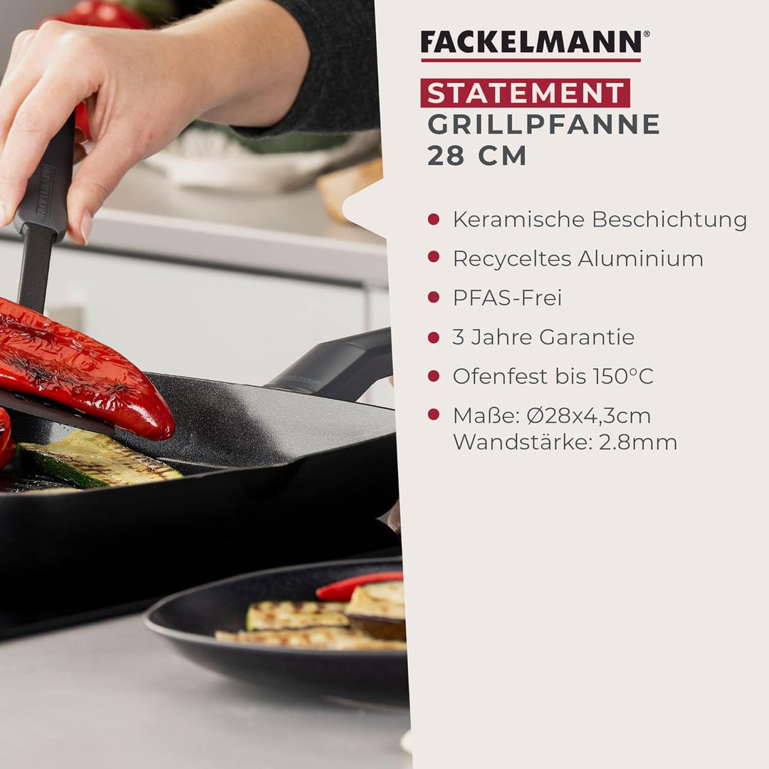 Fackelmann Grillpfanne 28cm Statement – Keramik beschichtete Pfanne - Recyceltes Aluminium mit Antih