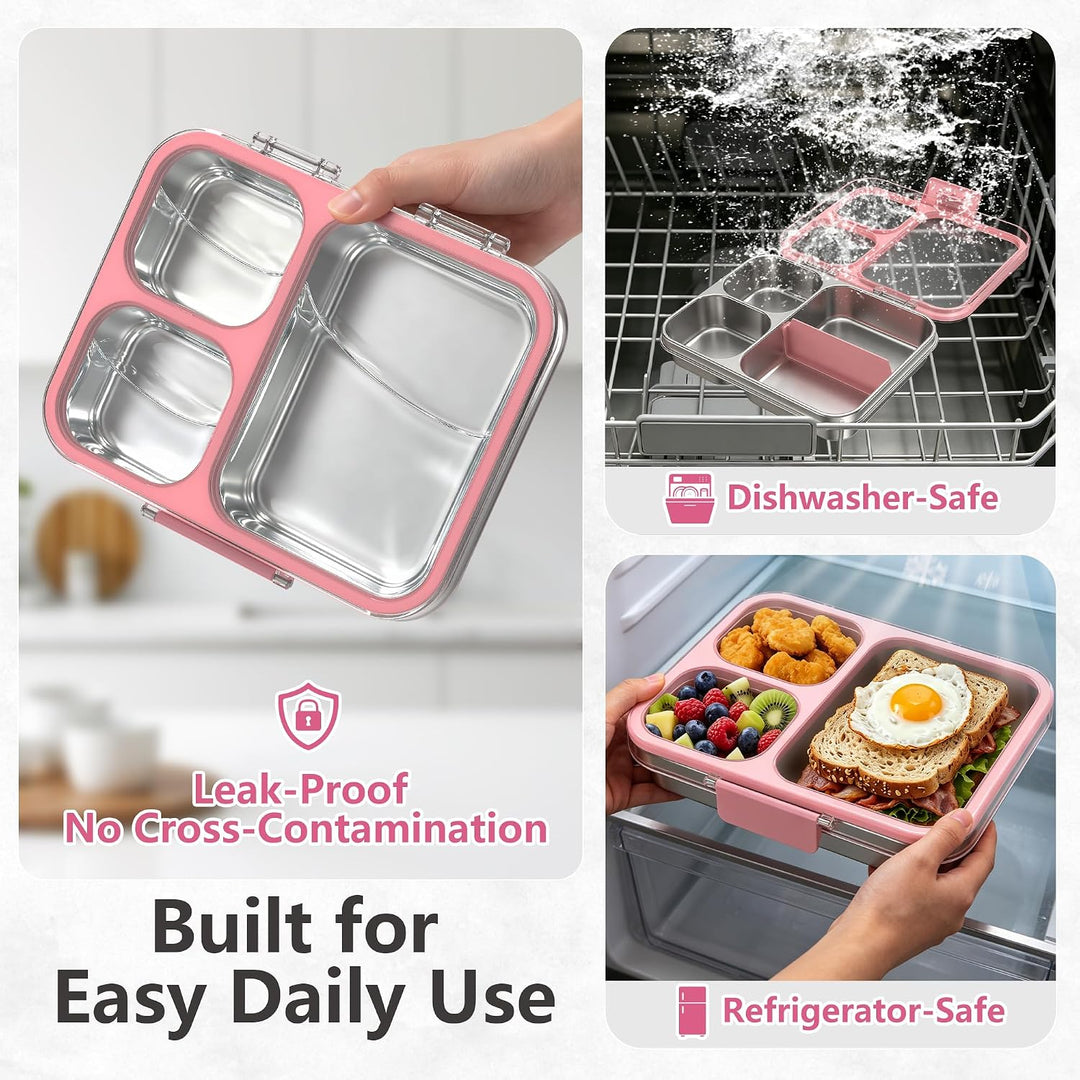 VITONIS Edelstahl Brotdose Lunchbox mit 3 Fächern mit Tritan-Deckel, 1000ml Metall Bento Lunch Box K
