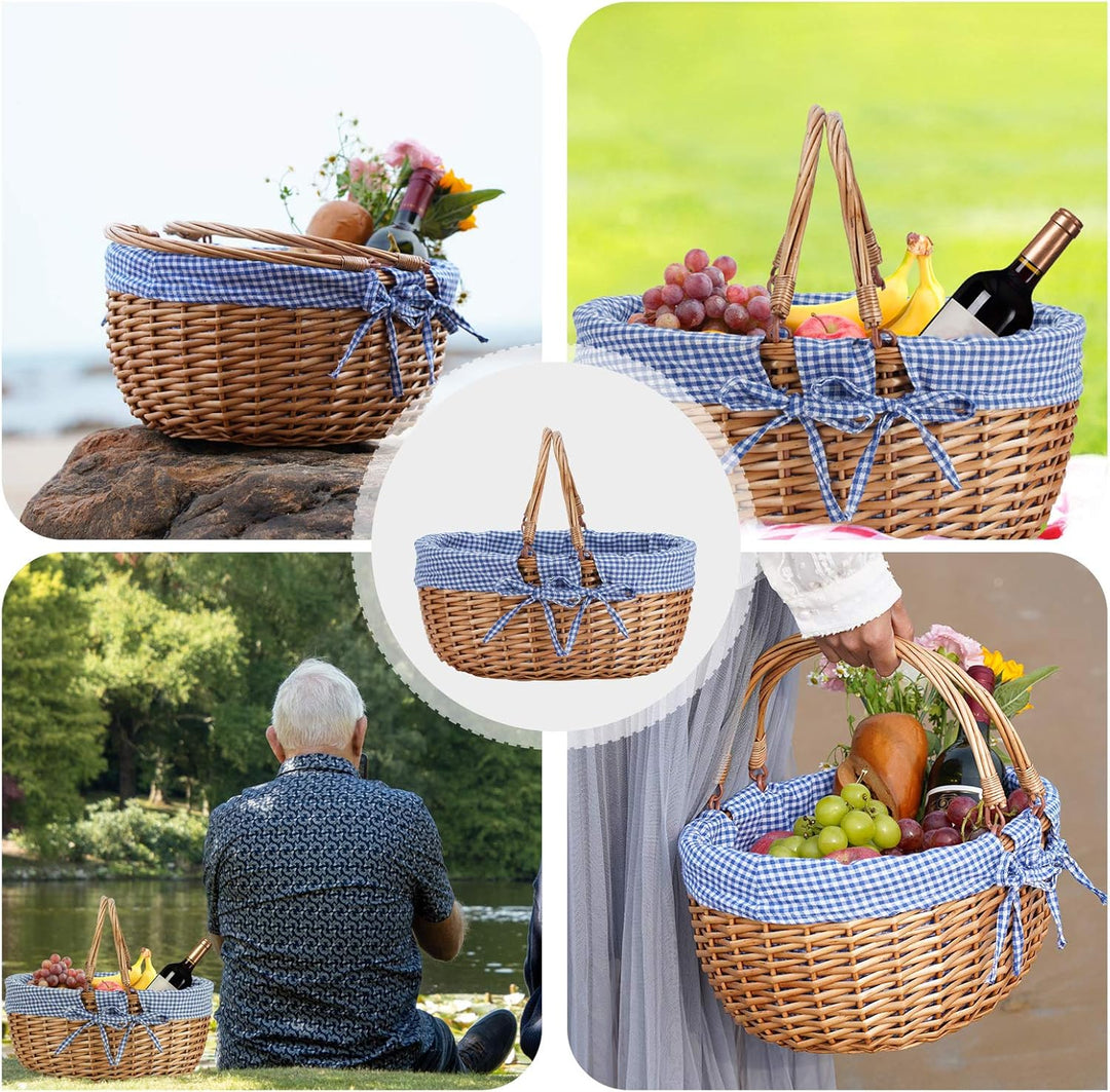 G Good GAIN Weiden-Picknickkorb mit Doppelten, Faltbaren Griffen, Weiden-Picknickkorb, Handgewebter