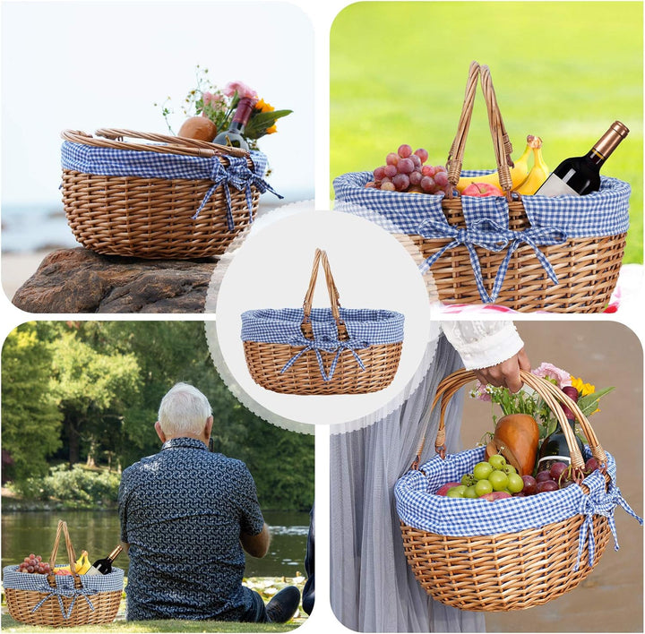 G Good GAIN Weiden-Picknickkorb mit Doppelten, Faltbaren Griffen, Weiden-Picknickkorb, Handgewebter