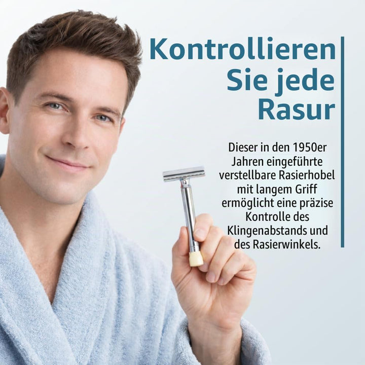 Merkur Rasierer verstellbar, Chrom-Griff, lang Silber, Silber