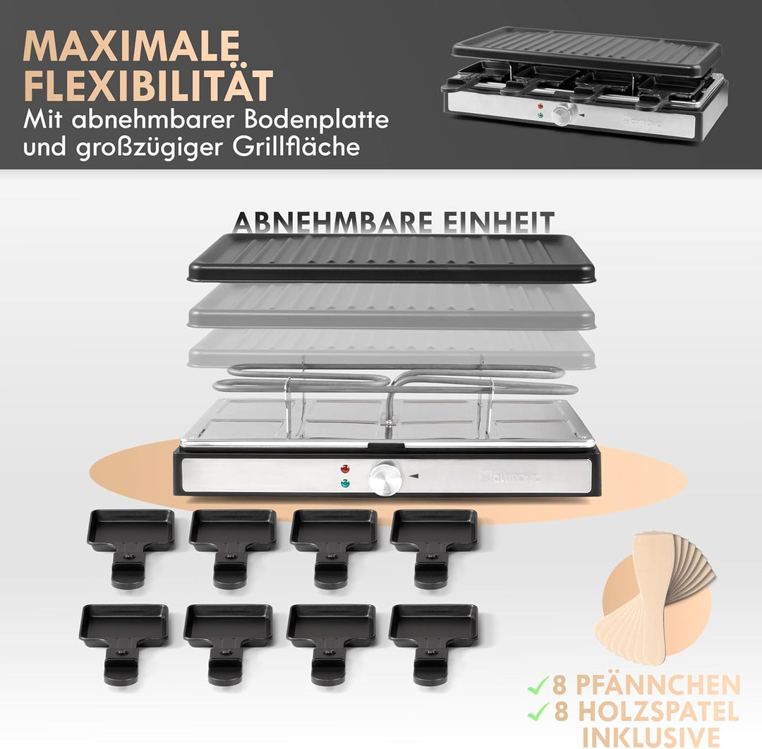 Clatronic RG 3757 Raclette-Grill, 1400 Watt, für bis zu 8 Personen, Grillfläche: ca. 42 x 21 cm, ele