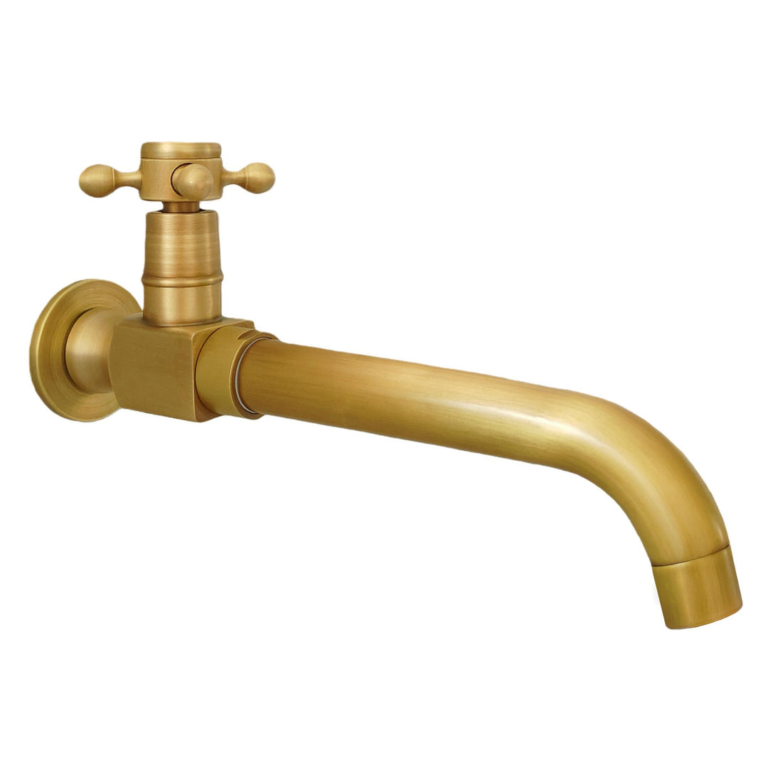Kaltwasserhahn Wandmontage Bronze, 360° Drehbar Wasserhahn Garten Messing Lang Einhebel Wandarmatur