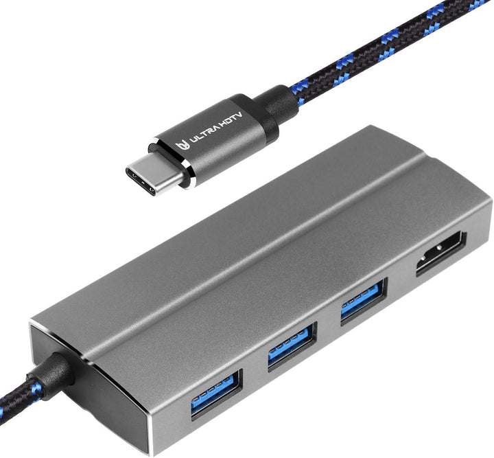 Ultra HDTV USB-C Multifunktions-Hub, edler Typ-C zu HDMI/USB Hub, 1x HDMI Buchse, 3X USB 3.0, grau