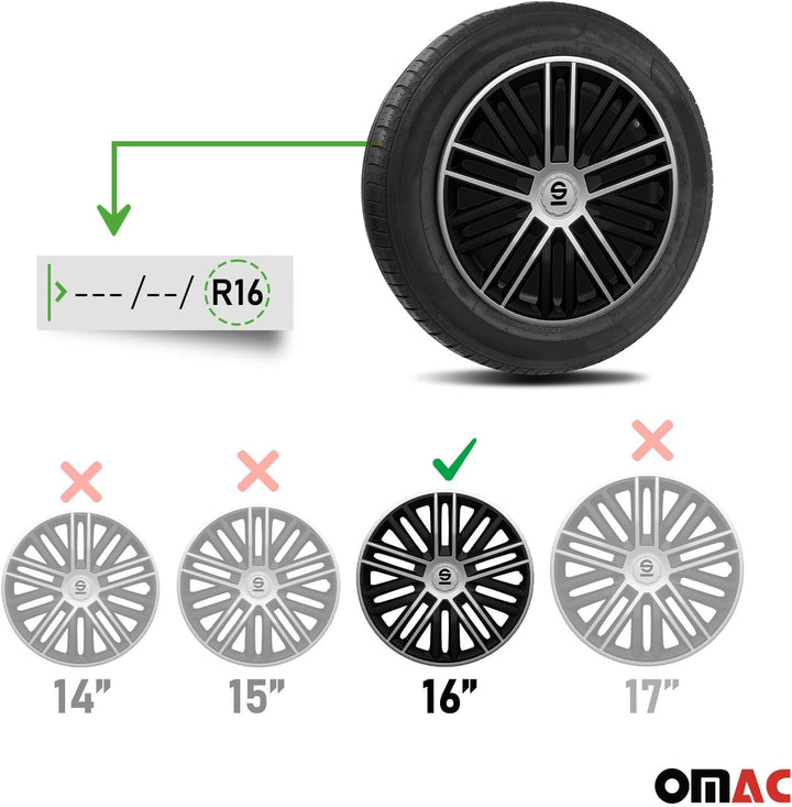 Sparco Radzierblenden Bergamo - 16-Zoll - Schwarz/Silber - Satz mit 4 Stück