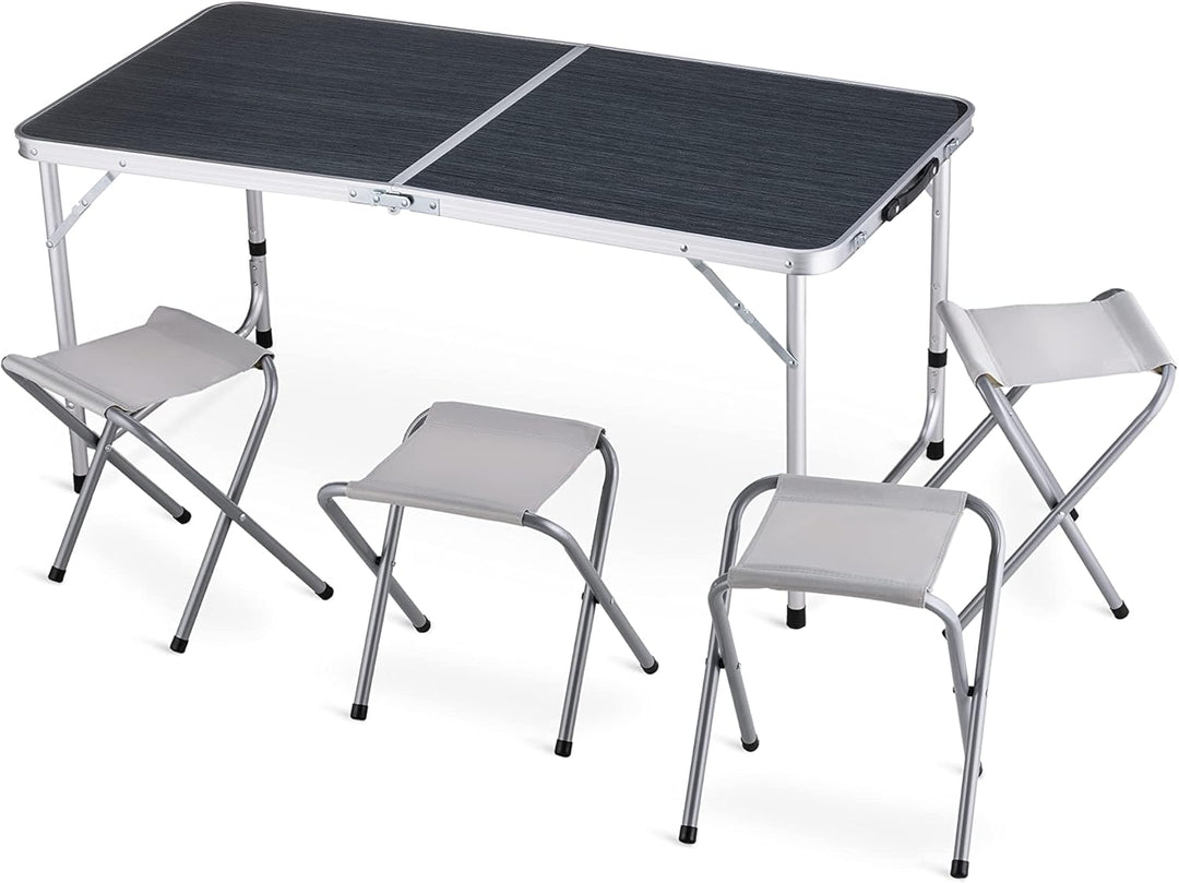 Campingtisch mit 4 stühlen, Höhe Tragbarer Klappbar Grilltisch 120 x 60 cm Tragegriff, Aluminium Kla